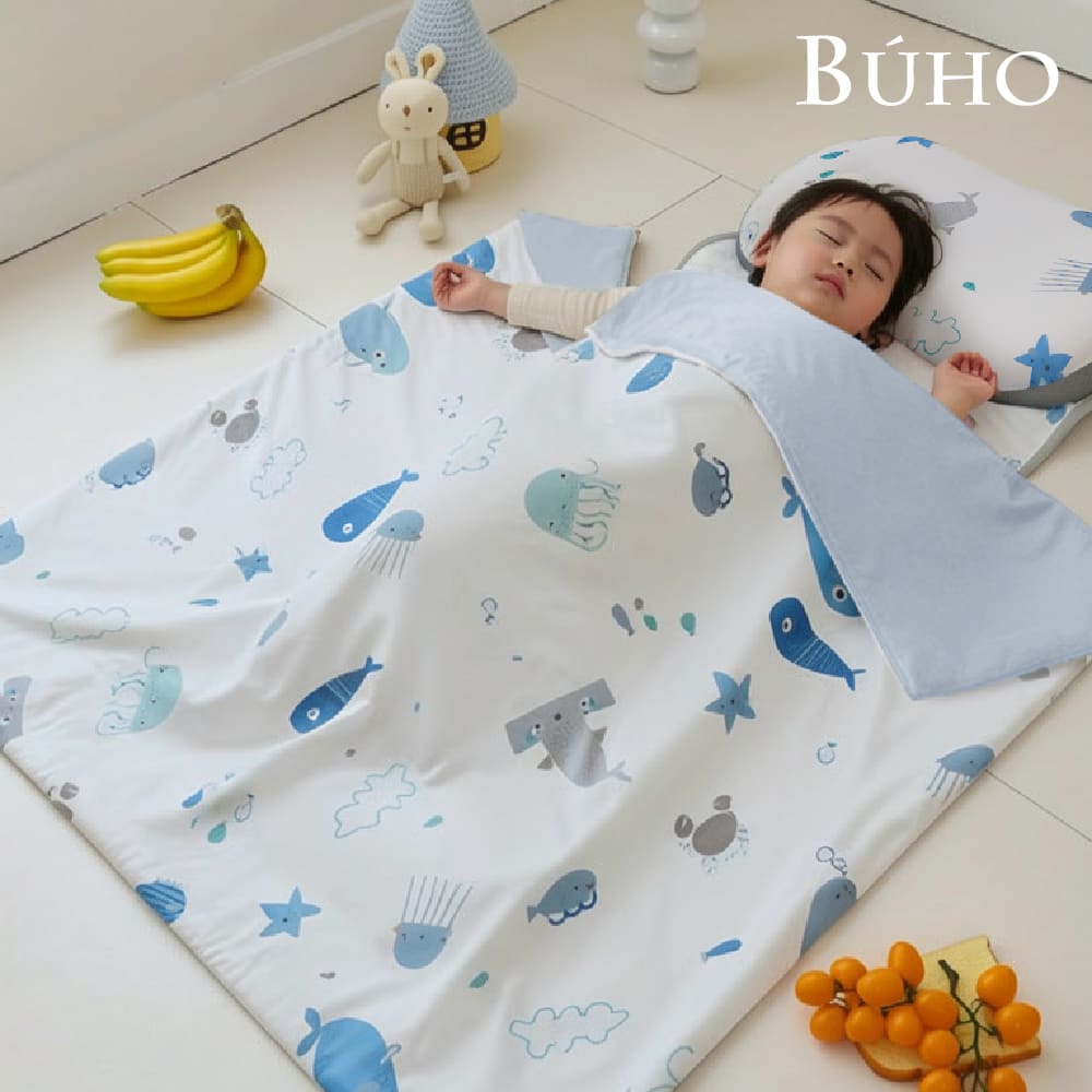 【BUHO布歐】《夏浪樂園》零度冰眠紗涼感兒童睡墊三件組(鋪棉睡墊+涼被+記憶枕), 夏浪樂園, large