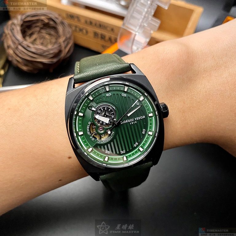 [星晴錶業]GiorgioFedon1919手錶,44mm,GF00064墨綠色錶面黑錶殼綠真皮皮革錶帶款, , large