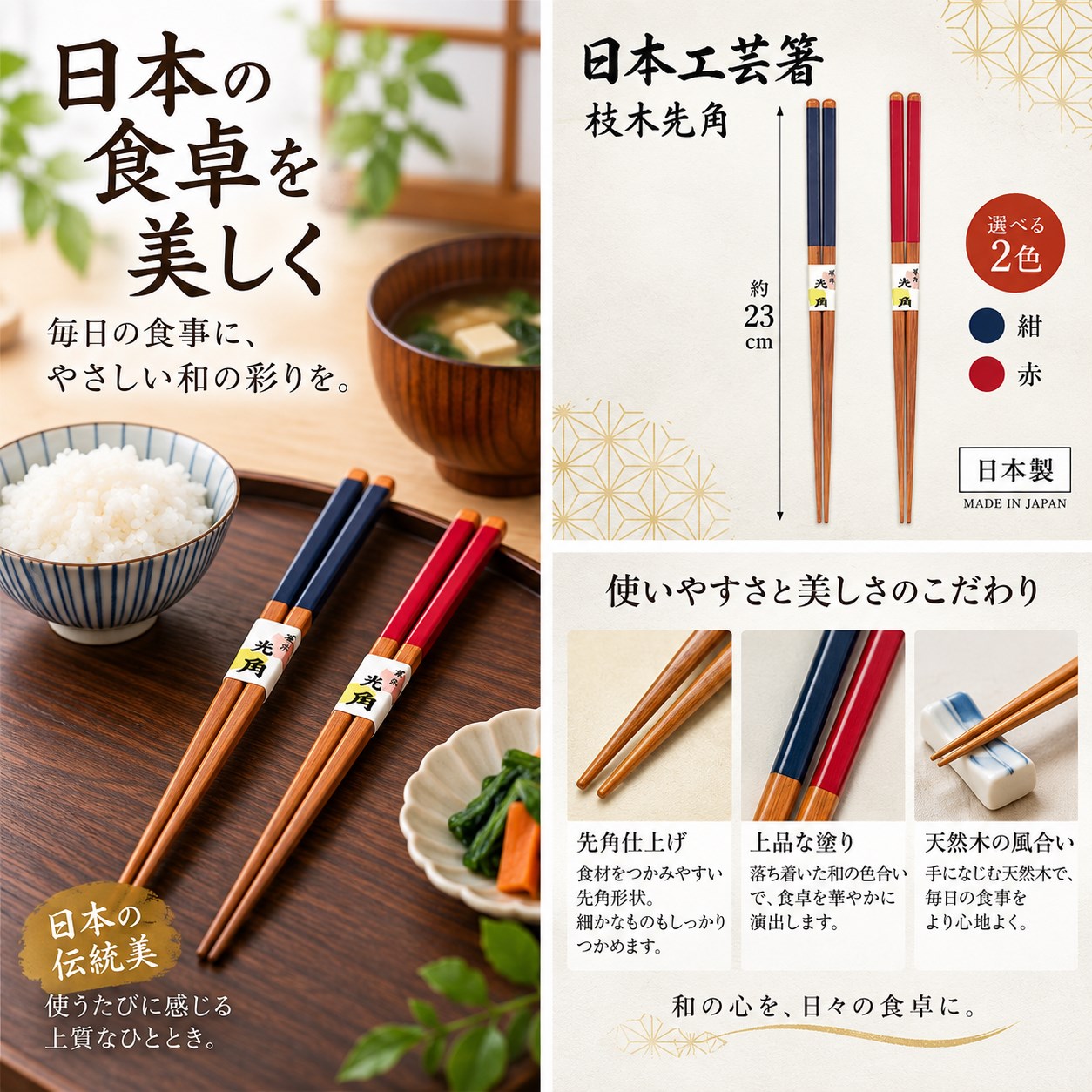【HIYASU日安工坊】日本工藝箸-枝木先角, , large