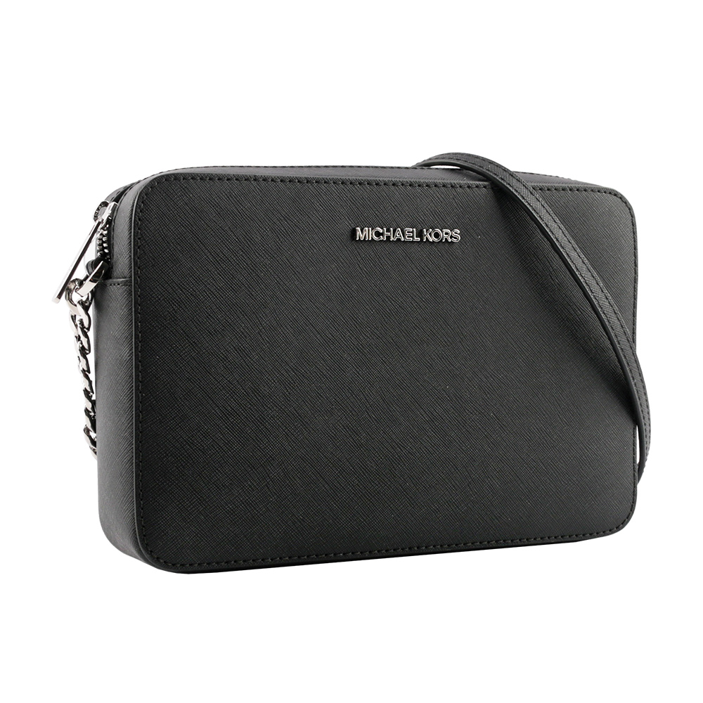 Michael Kors 銀字logo方形鏈帶斜背包/黑色, , large