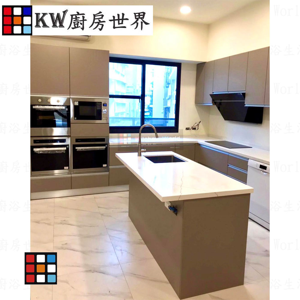 【KW廚房世界】系統廚具 廚房設計 客製化 廚櫃 流理台 工廠直營 奶茶色中島流理台, , large