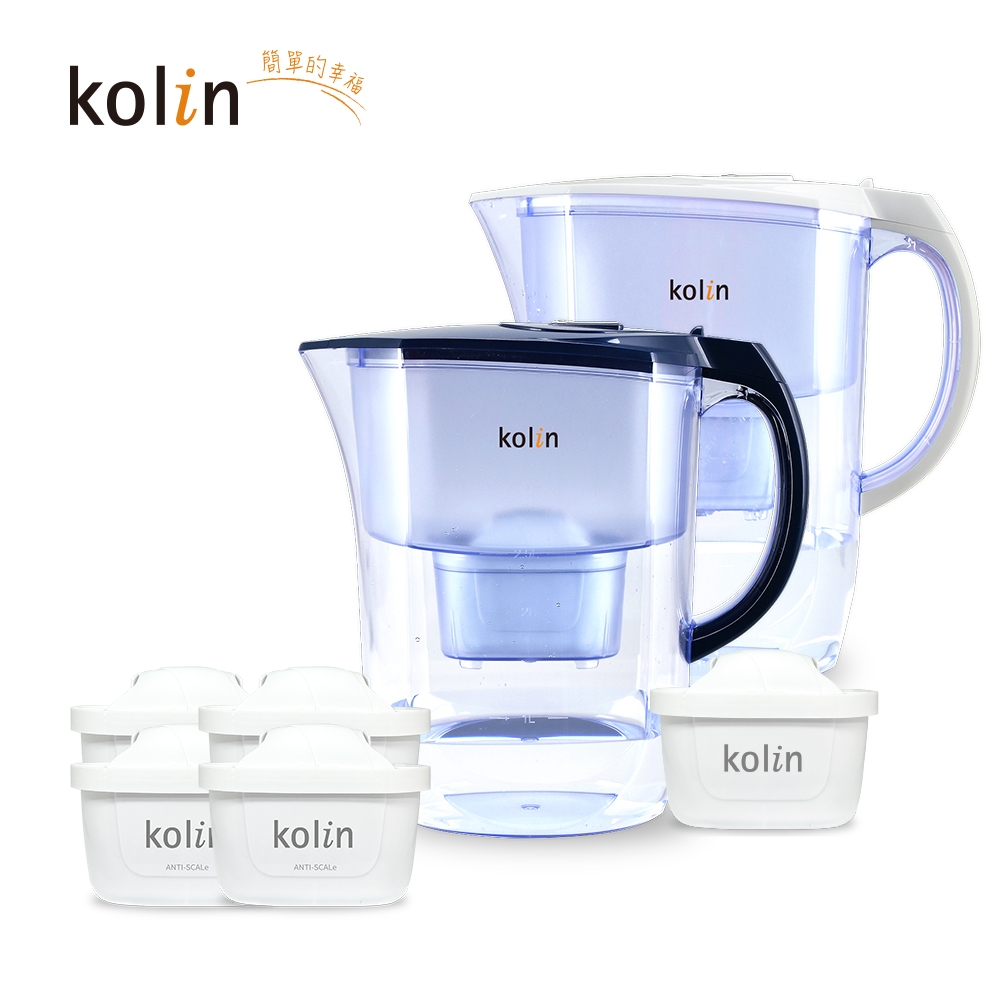 Kolin 歌林 3.8L濾水壺(內含四重濾芯*1)+五重淨垢濾芯4入(共1壺5芯/適用Brita), , large