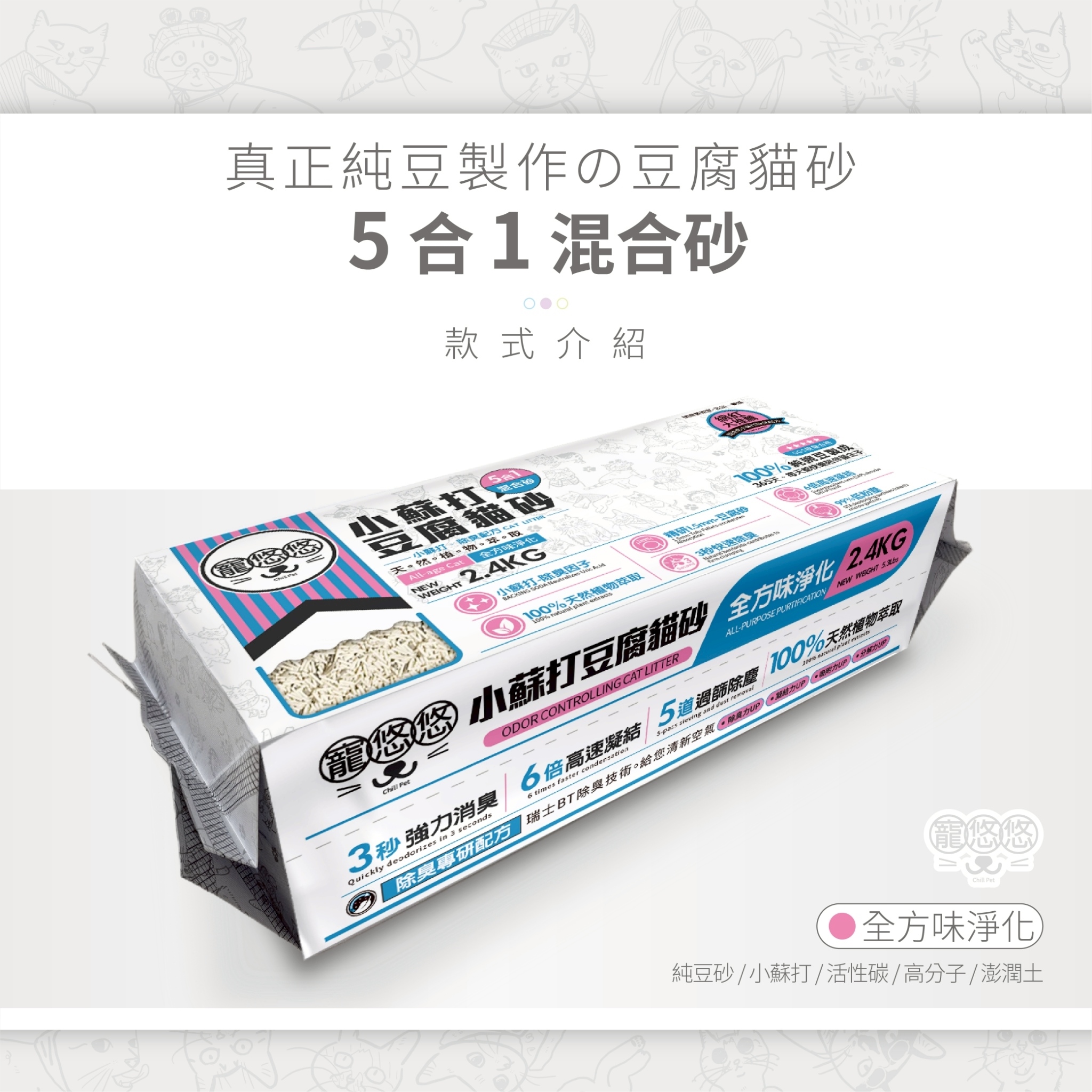 【米瑞寵物】寵悠悠 小蘇打豆腐貓砂 豆腐砂-全方位淨化(混合砂), , large
