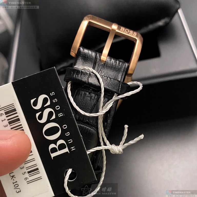 [星晴錶業]BOSS手錶,44mm,HB1513092黑色錶面玫瑰金錶殼深黑色真皮皮革錶帶款, , large