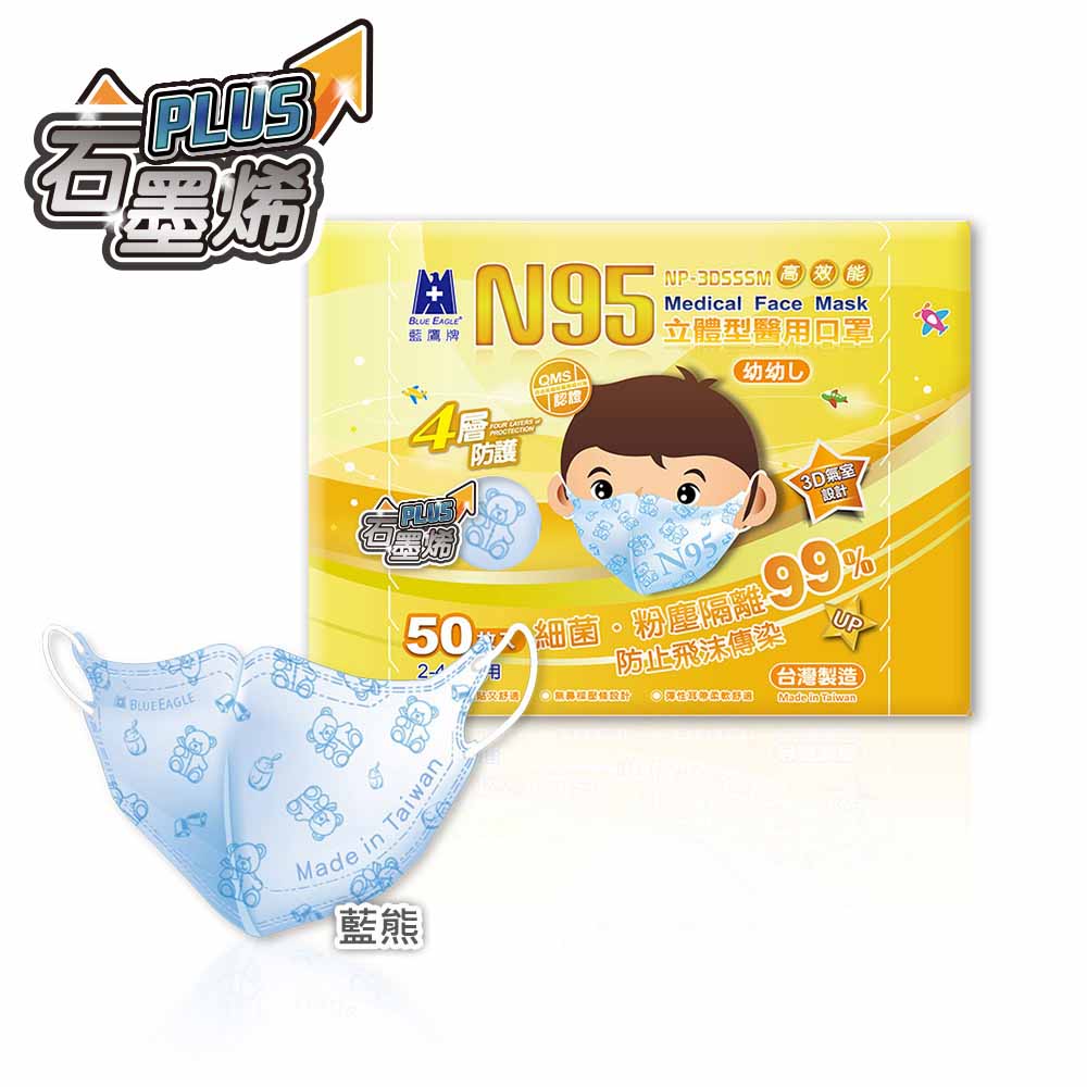【醫碩科技】藍鷹牌 N95石墨烯 3D立體型2-4歲幼幼醫用口罩 多色可選, , large