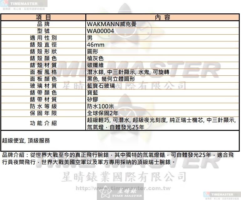 [星晴錶業]WAKMANN手錶,46mm,WA00004黑色幾何立體圖形錶面槍灰色錶殼寶藍矽膠錶帶款, , large