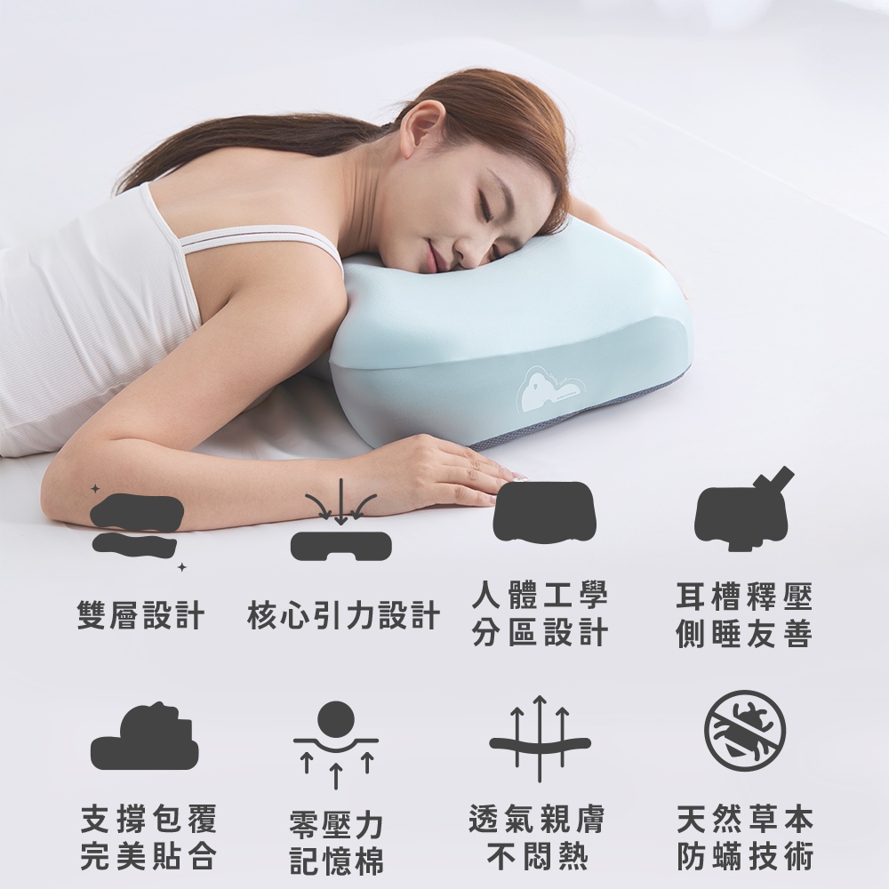 【青鳥家居】奶蓋雙餡枕 枕頭 記憶枕頭 記憶枕 趴睡枕 午休枕 趴趴枕頭 側睡枕 太空分區枕 減壓枕, , large