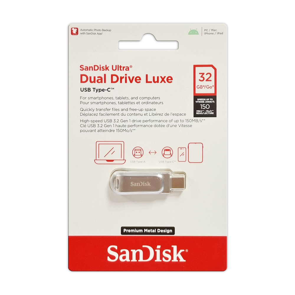 【SanDisk】Ultra Luxe 32G 銀色 TYPE-C USB 3.2 雙用 OTG 旋轉隨身碟 讀取速度 150MB/s, , large