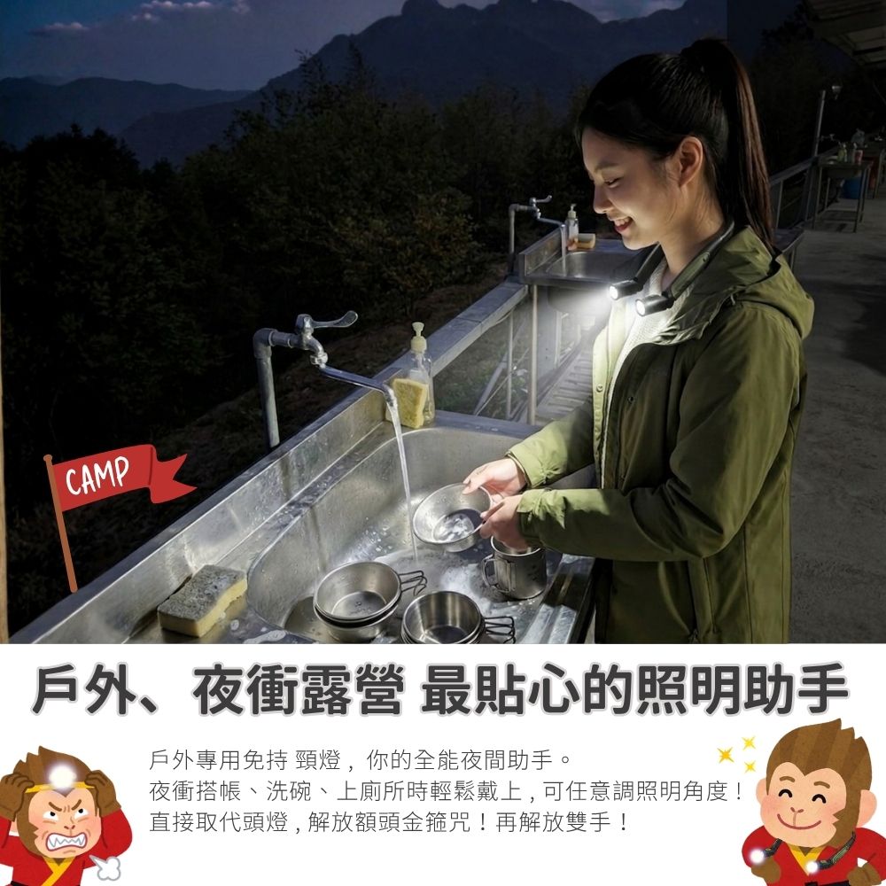 日本【GOODGOODS 】HL-27K／HL-27K-G｜防眩光LED頸燈 充電式 高亮度 防水 防震 露營 工作 頸掛燈 戶外燈 可充電 閱讀燈 兩｜紅色/軍綠色, , large