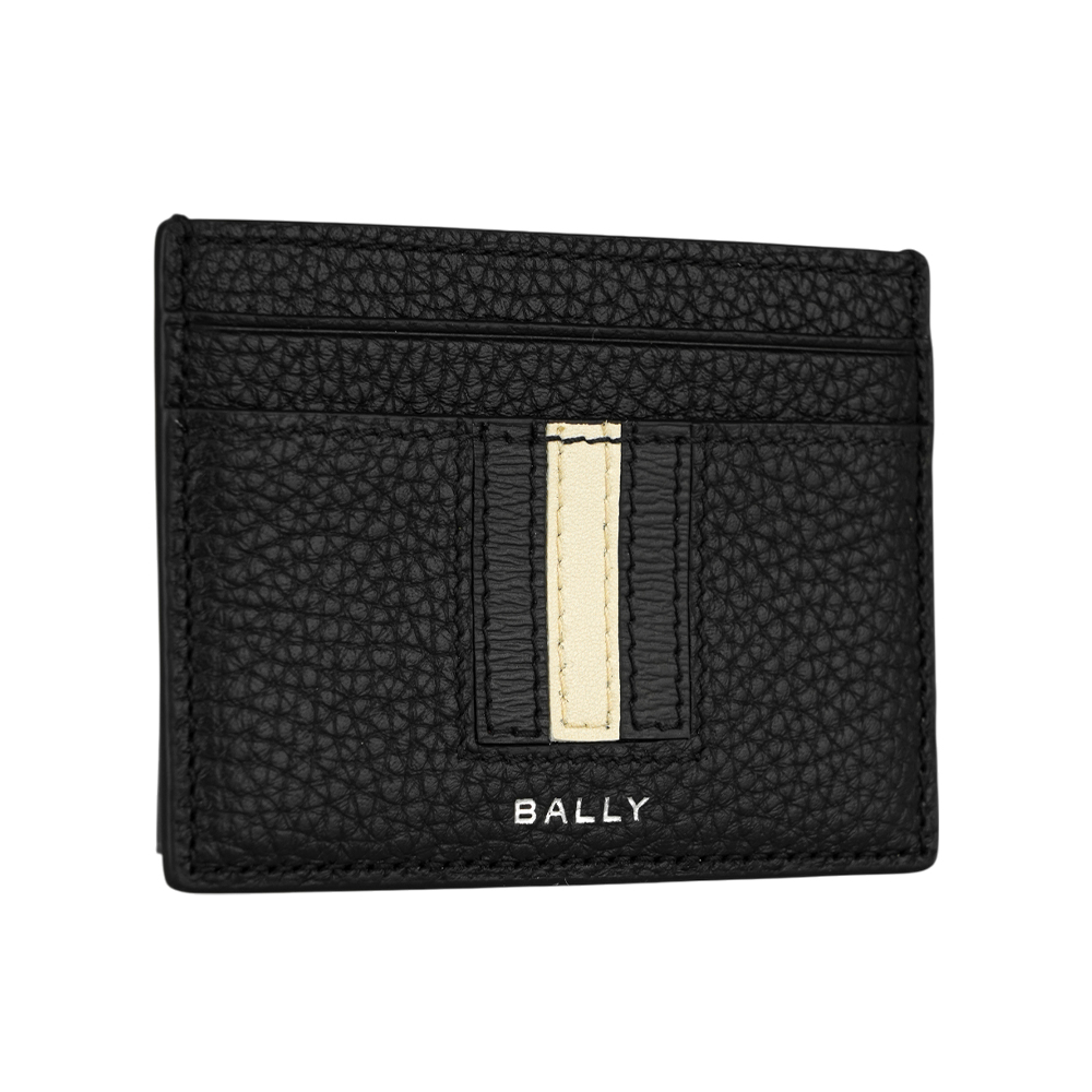BALLY Ribbon 黑白條紋牛皮4卡卡片夾/名片夾 / 黑色, , large