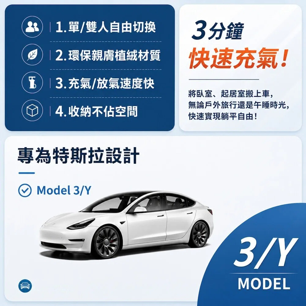 【A&R】雲眠尊享植絨加厚雙人充氣床墊 特斯拉 Model3/Y專用款 任選, , large