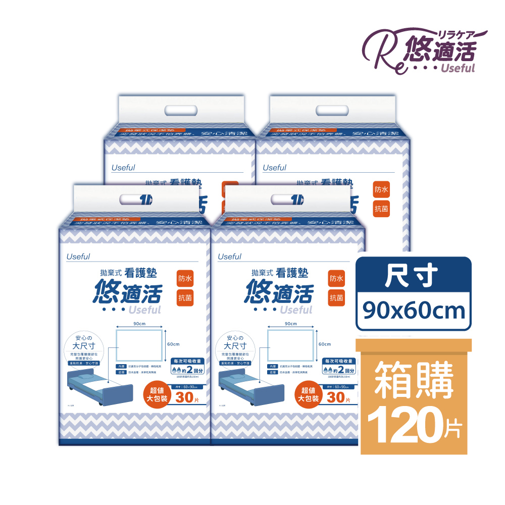 【悠適活】悠適活拋棄式看護墊60x90cm(30片/包*4包/共120片/箱), , large