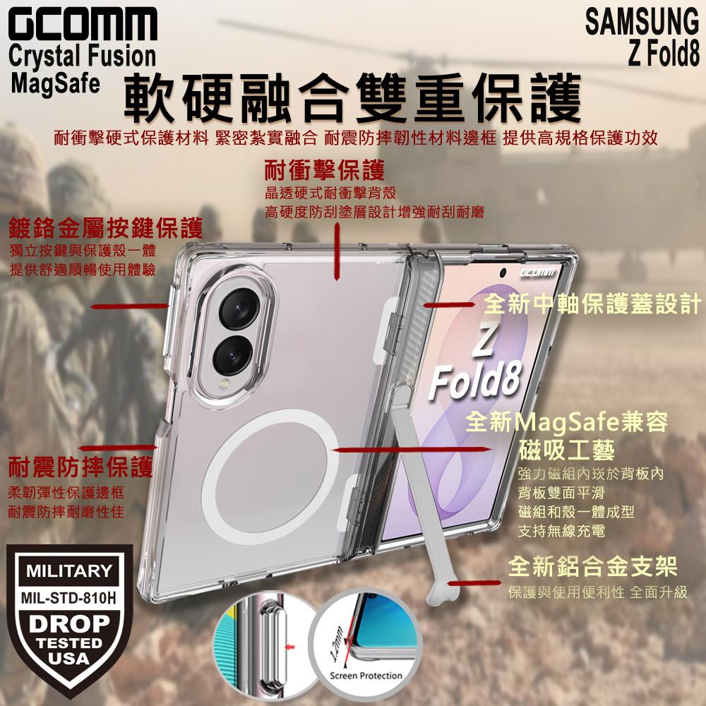 GCOMM 三星 Z Fold8 磁吸晶透金屬支架防摔殼 Crystal Fusion MagSafe, , large