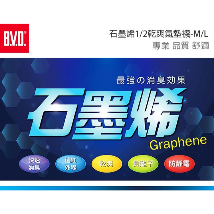 【BVD】石墨烯1/2乾爽氣墊襪5入-M<黑,22-25cm>B665 襪子 短襪 除臭襪, , large