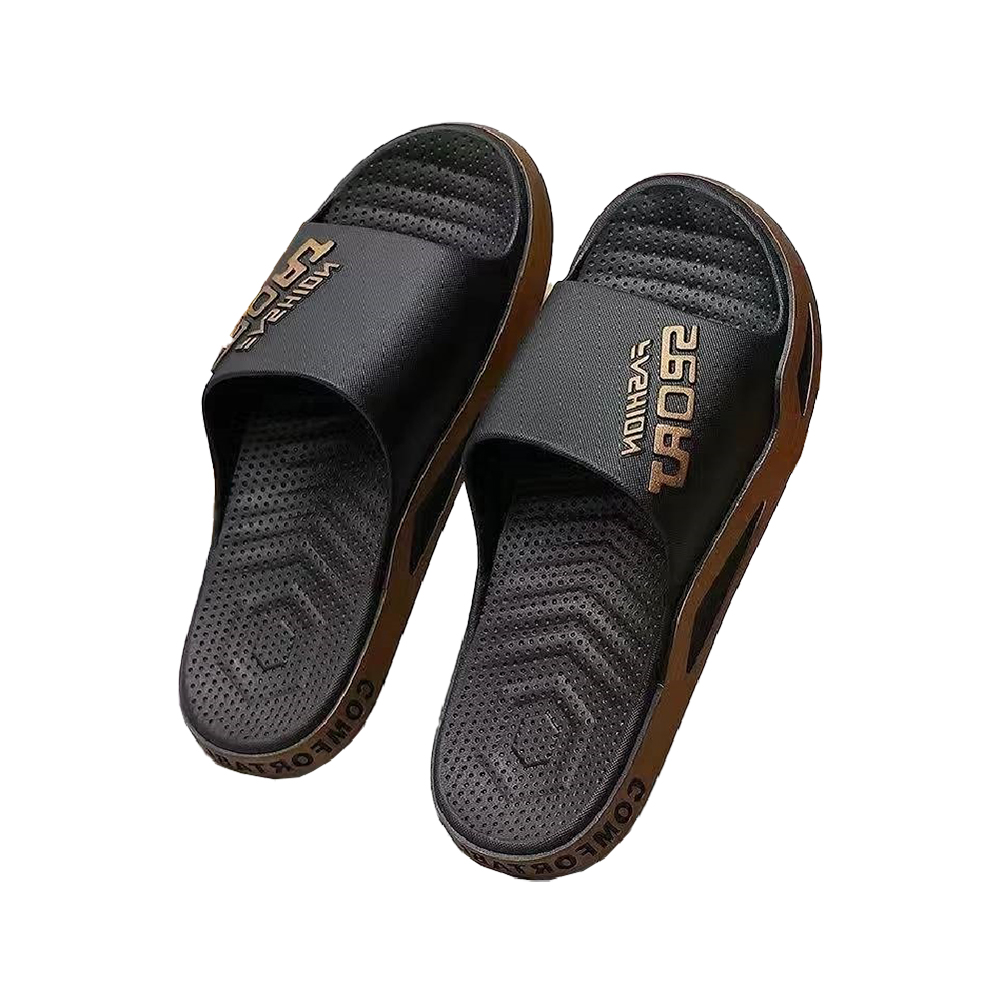 Sporty Breathable Couple Slides, 黑金, large