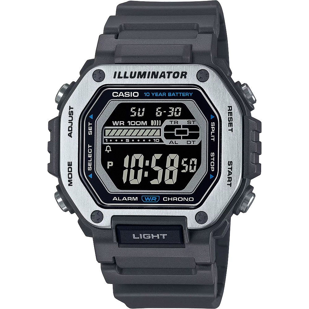 CASIO 卡西歐 10年電力金屬風計時手錶-鐵灰 MWD-110H-8BV, , large