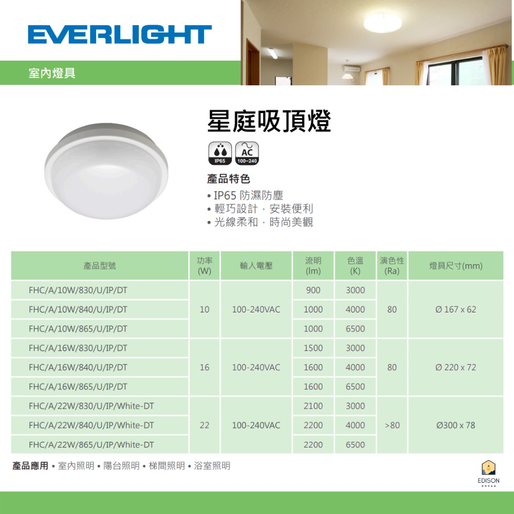EVERLIGHT Starry Sky LED 10W Warm Light Waterproof Ceiling Light for Bathrooms and Balconies (IP65), , large