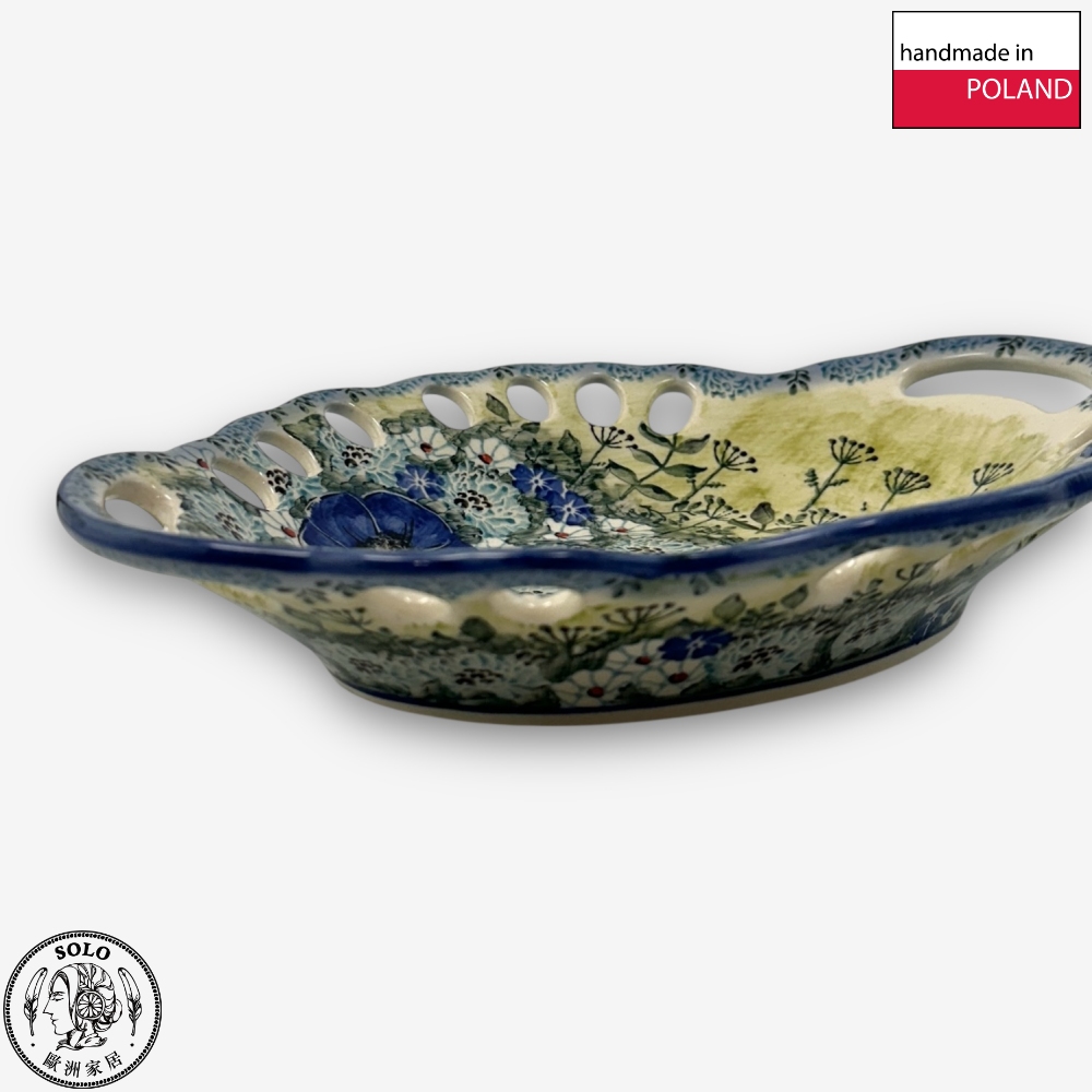 【SOLO歐洲家居】波蘭製 Cerraf 波蘭陶 26.5cm 簍空盤 水果碗 藍野芳蹤系列, , large