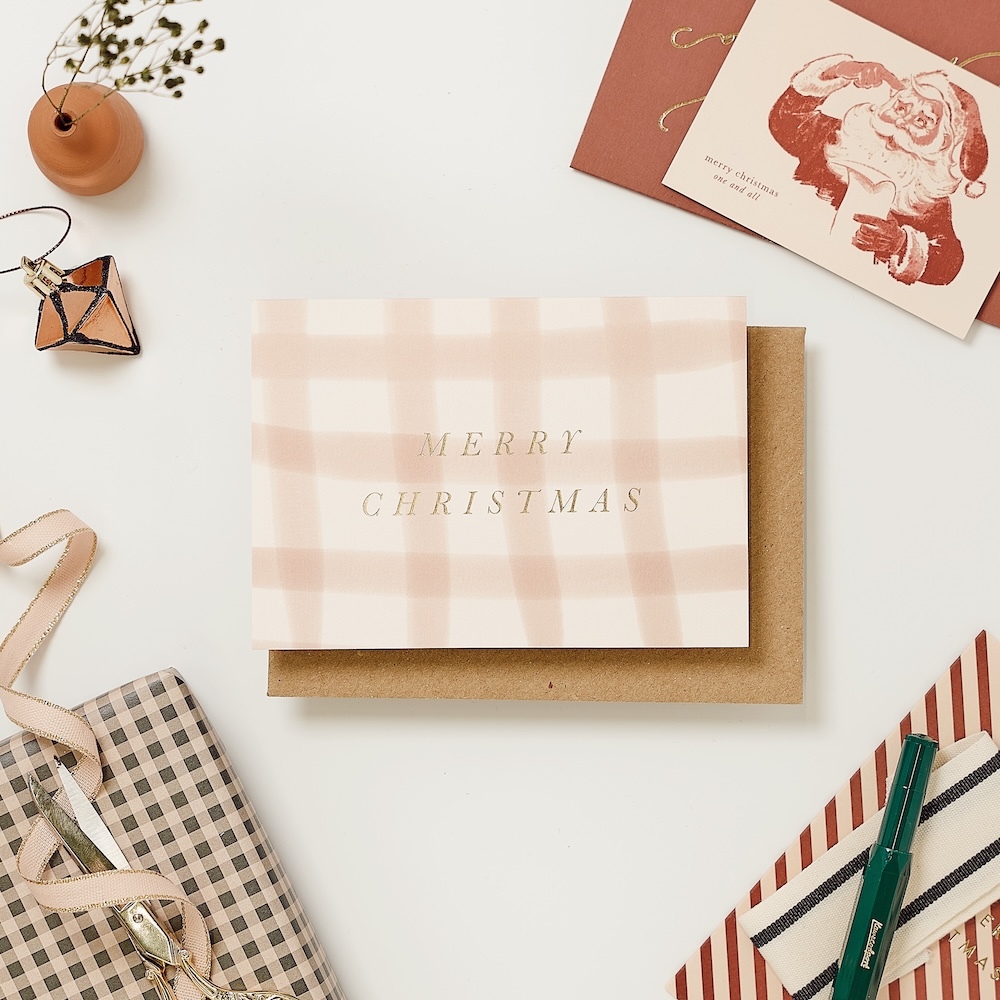 Katie Leamon 英國製 有溫度的卡片 聖誕卡 Blush Check Merry Christmas 粉嫩聖誕, , large