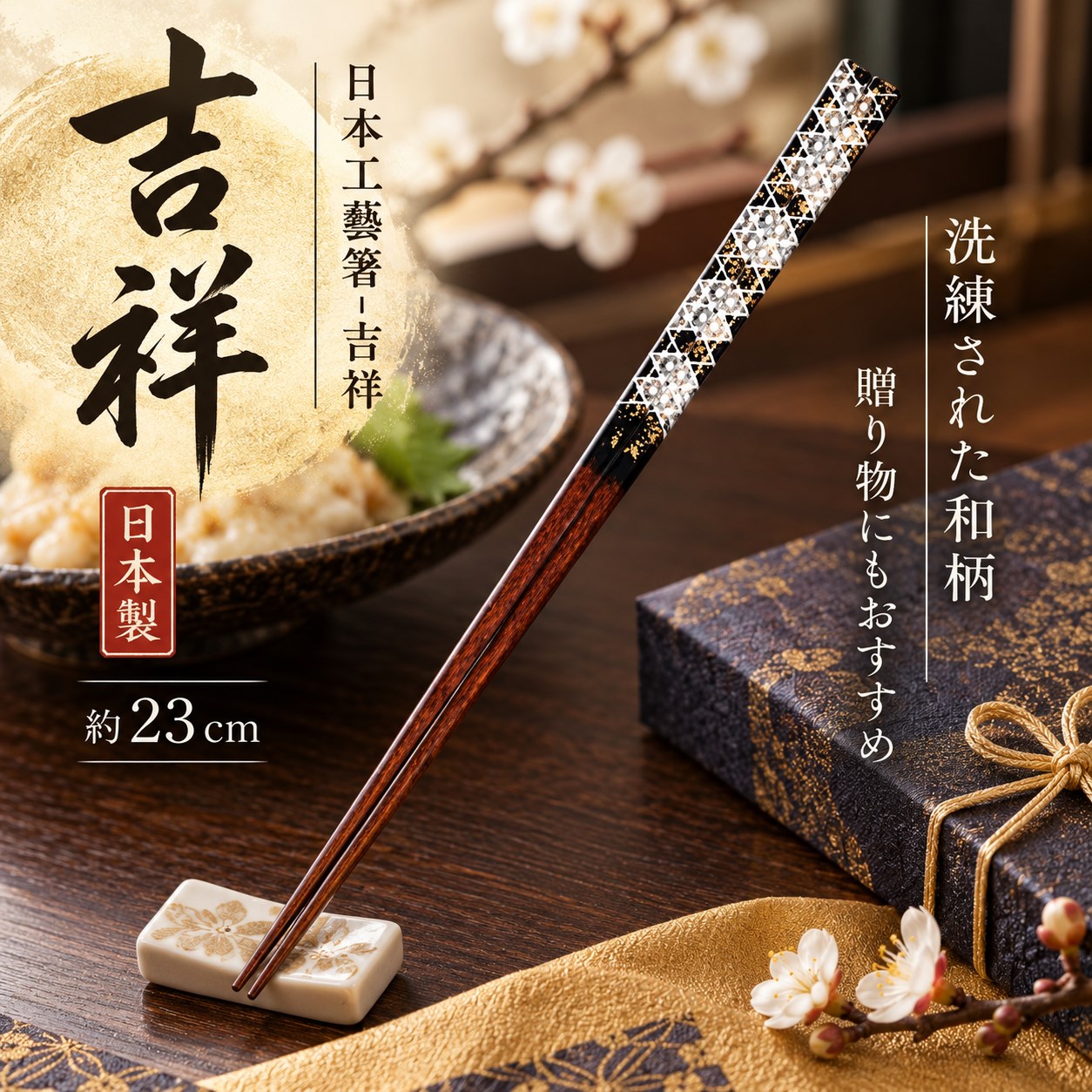 【HIYASU日安工坊】日本工藝箸-吉祥 23cm, , large
