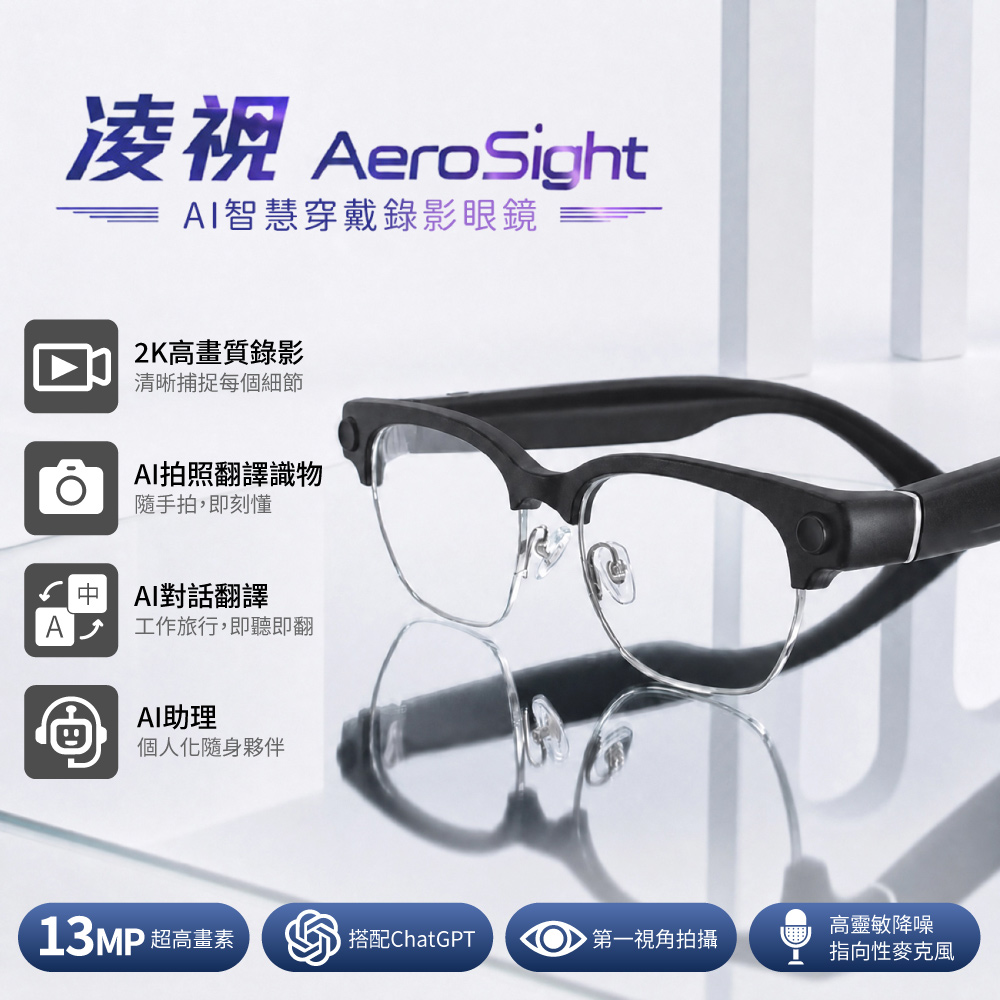 【人因】凌視 Aero Sight AI 智慧穿戴錄影眼鏡, , large