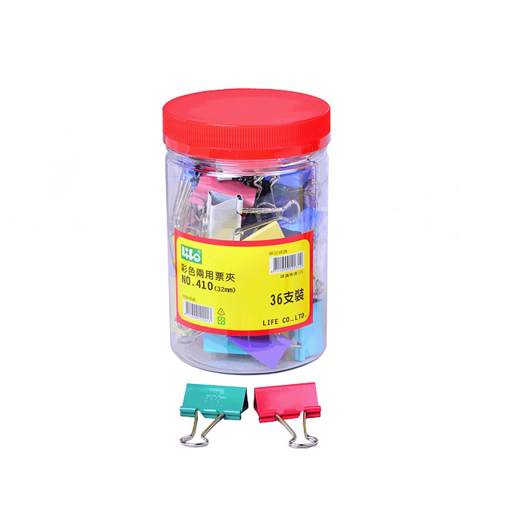 【 徠福 】彩色兩用票夾36支入-32mm / 筒 NO.410 , , large