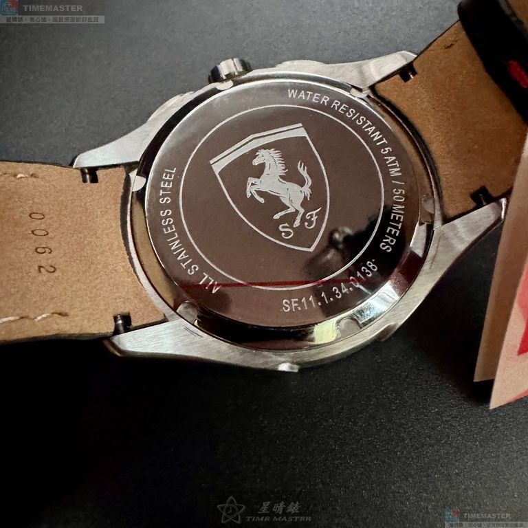 [星晴錶業]FERRARI手錶,46mm,FE00093白色錶面黑錶殼深黑色真皮皮革錶帶款, , large