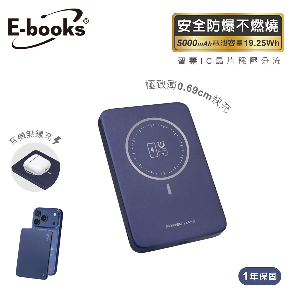[ E-books ] B145  防爆固態磁吸0.69cm行動電源-藏青色/橘色/銀色, , large