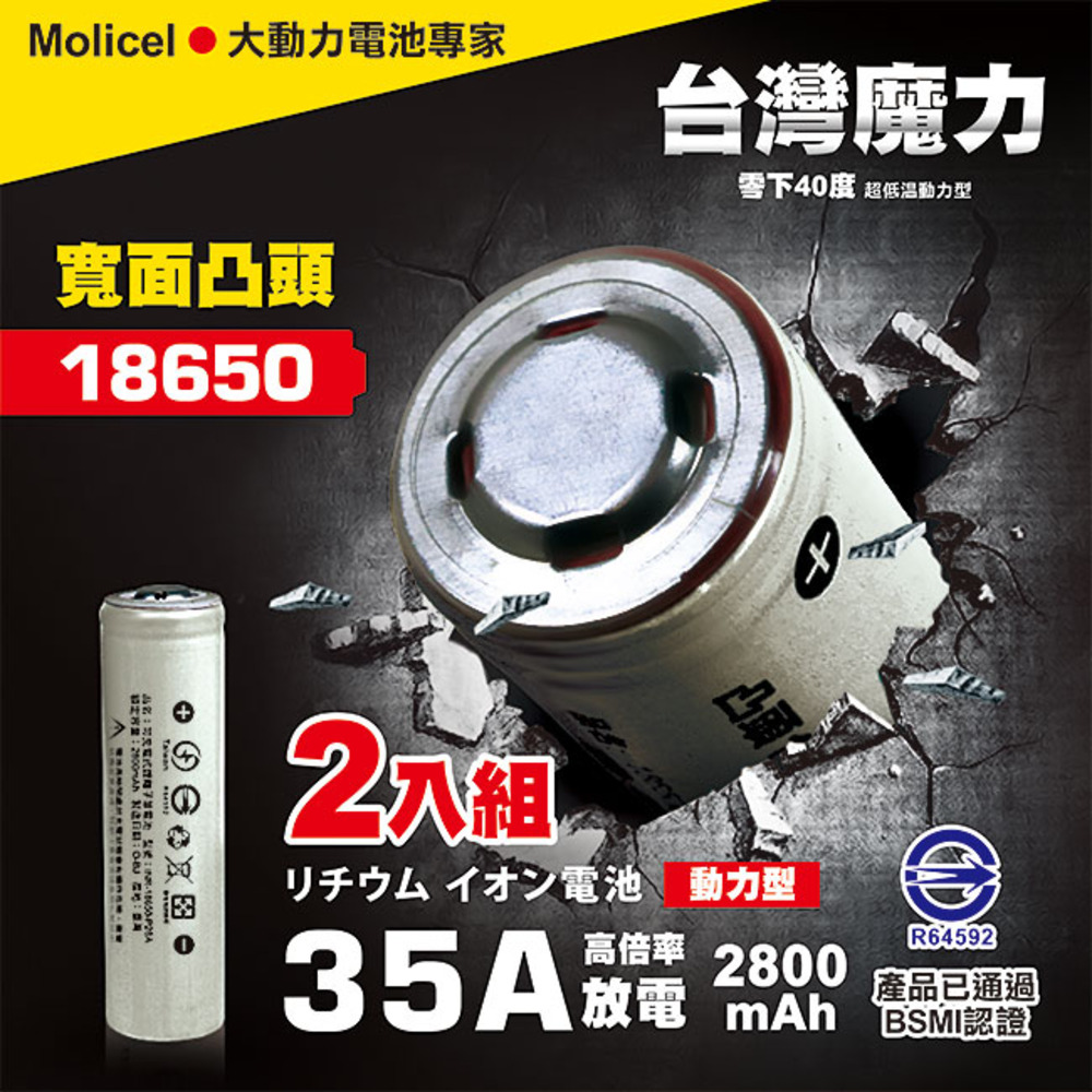 【Molicel】18650 高倍率動力型鋰電池2800mAh 2入-凸頭, , large