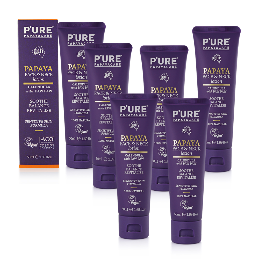 【澳洲 Pure Papayacare】木瓜臉頸乳液含金盞花玻尿酸(6入組 50ml/瓶 專業級), , large