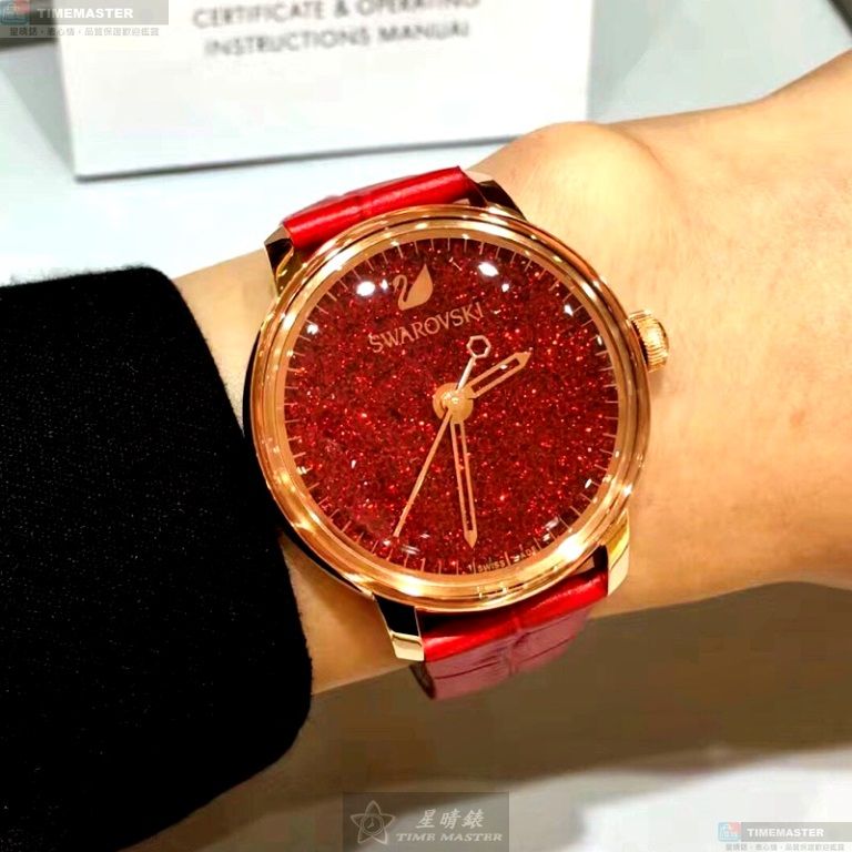 [星晴錶業]SWAROVSKI手錶,38mm,SW00005大紅色錶面玫瑰金錶殼大紅色真皮皮革錶帶款, , large