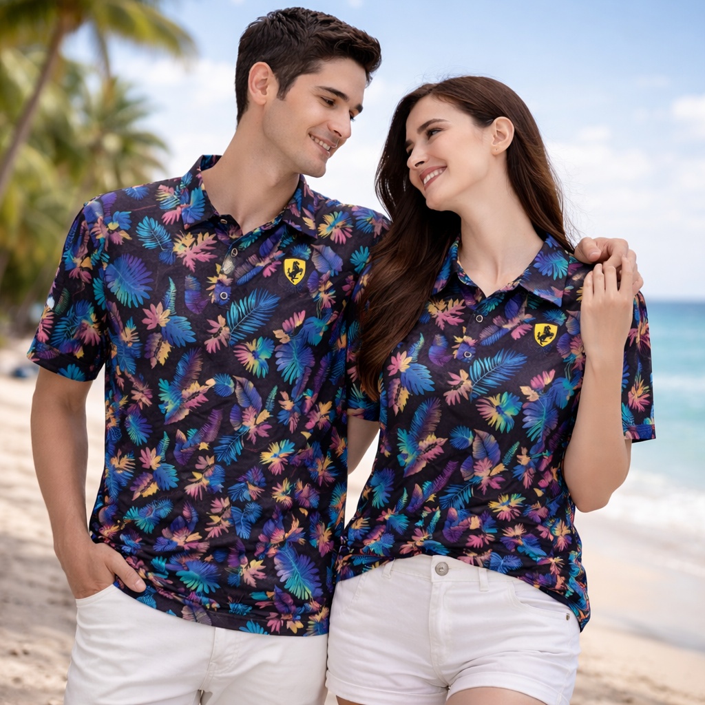 【FALALI】Short-sleeved cooling polo shirt - Men's (flower/black), , large