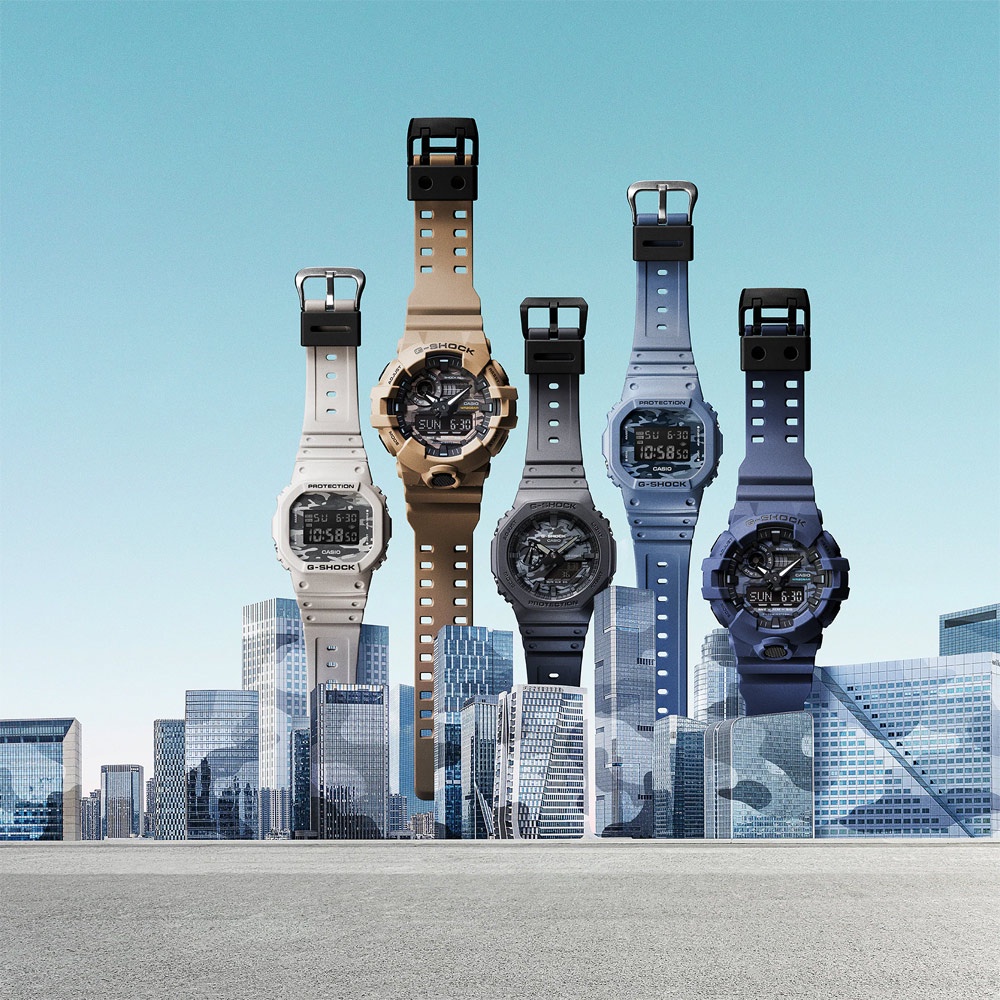 CASIO 卡西歐 G-SHOCK 城市迷彩 計時雙顯錶-藍 GA-700CA-2A, , large