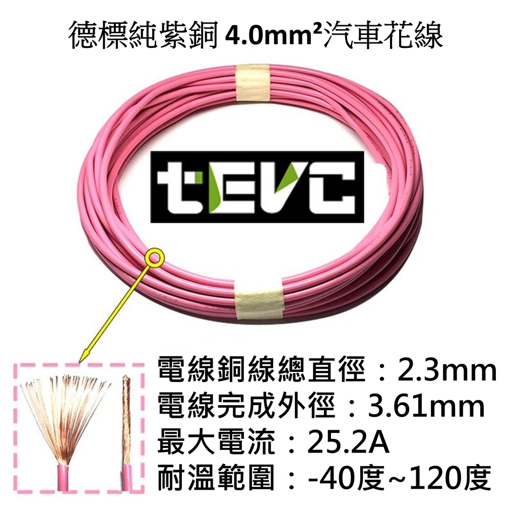 《tevc》4.0 mm&sup2; 德規 歐規 汽車花線 耐溫 車用電線 AVSS 12AWG 花線 車用配線 機車, 棕1公尺(棕買5公尺以上才出貨), large