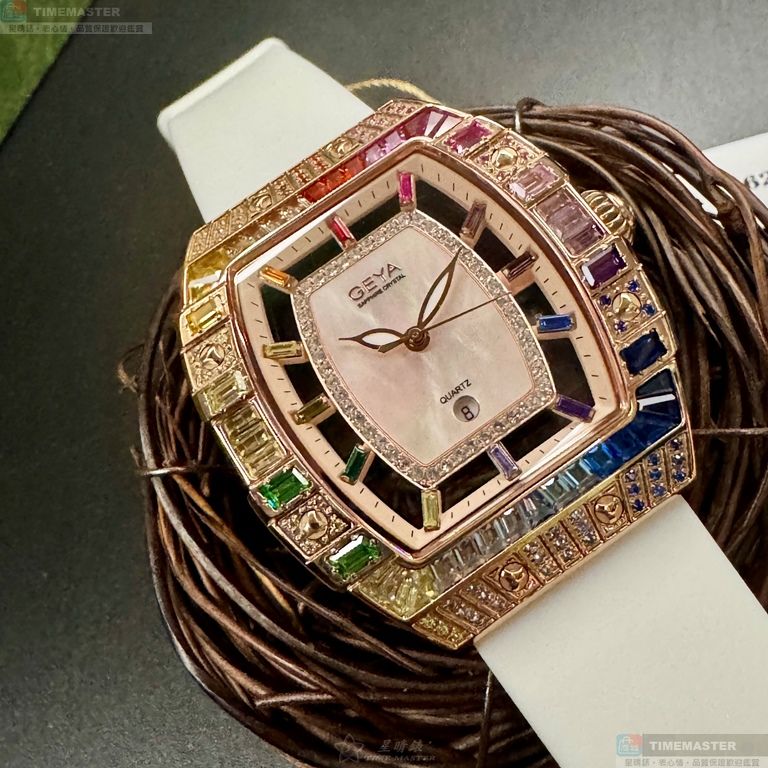 [星晴錶業]GEYA手錶,36mm, 44mm,G76221LHW白色錶面玫瑰金錶殼白矽膠錶帶款, , large