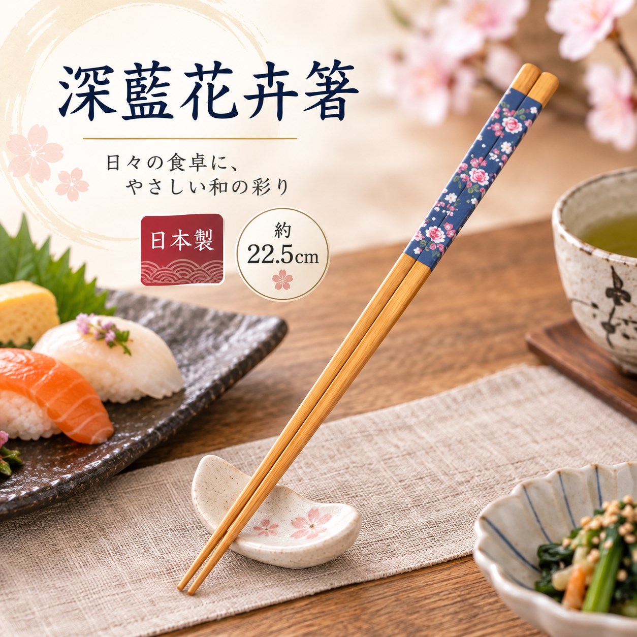 【HIYASU日安工坊】日本工藝箸-深藍花卉, , large