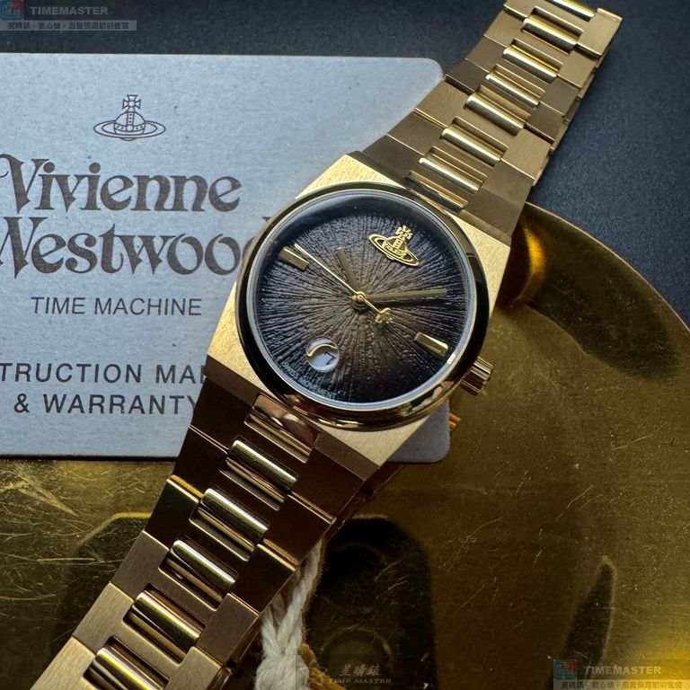 [星晴錶業]Vivienne Westwood手錶,28mm,VW30321黑金色錶面金色錶殼金色精鋼錶帶款, , large