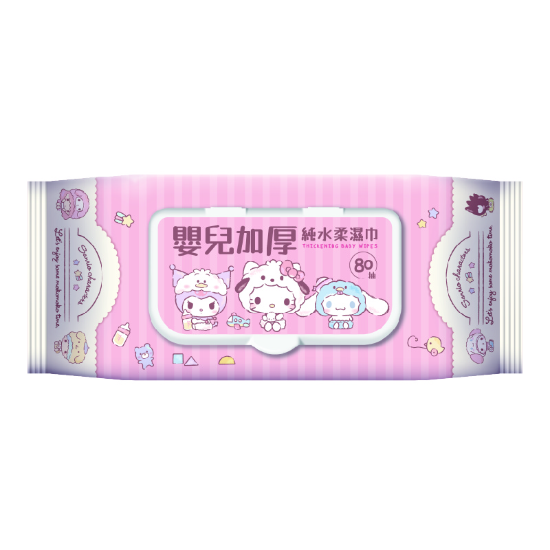 [寶富華]Sanrio Baby嬰兒加厚純水柔濕巾80抽(珍珠點布、髒污稀便輕鬆帶起), , large