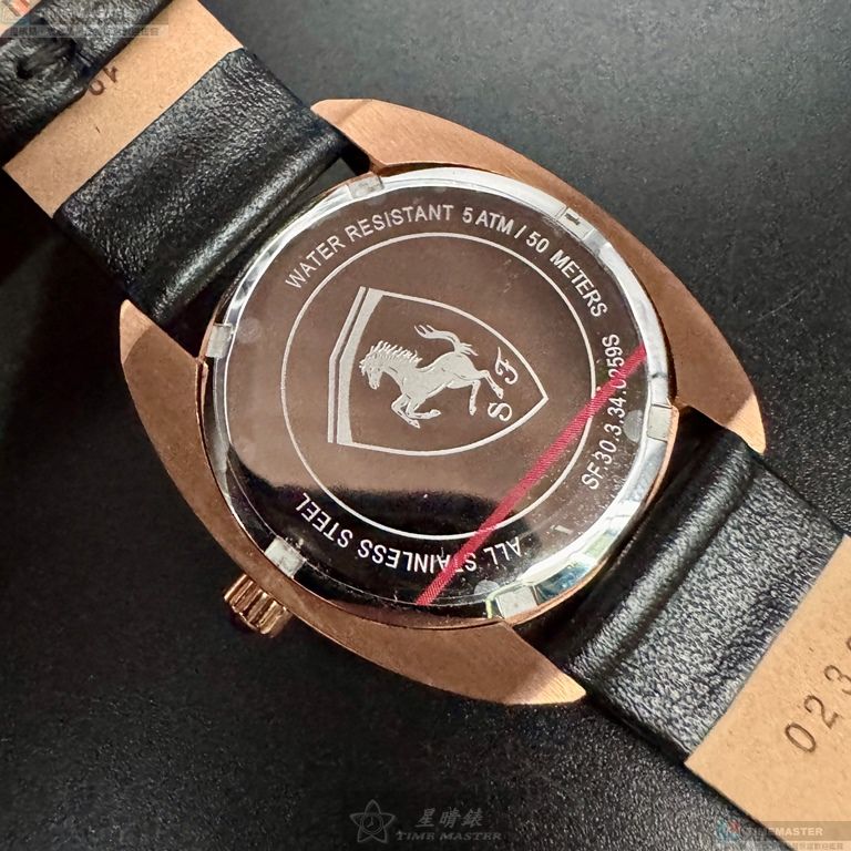 [星晴錶業]FERRARI手錶,34mm,FE00090黑色錶面玫瑰金錶殼深黑色真皮皮革錶帶款, , large