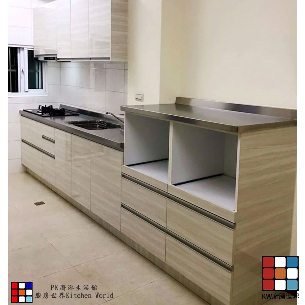 【KW廚房世界】系統廚具 廚房設計 客製化 廚櫃 流理台 工廠直營 一字型流理台 210公分 美耐門板 電器櫃 搭喜特麗瓦斯爐 油煙機, , large