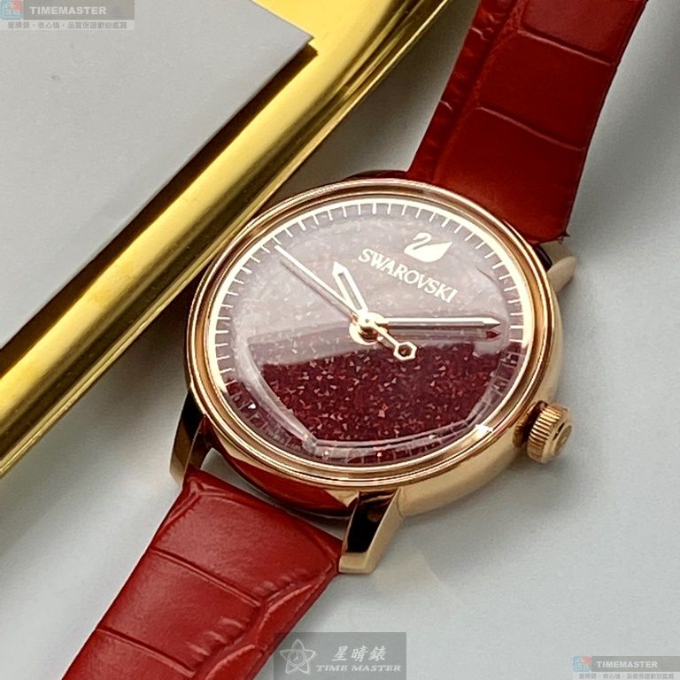 [星晴錶業]SWAROVSKI手錶,38mm,SW00005大紅色錶面玫瑰金錶殼大紅色真皮皮革錶帶款, , large