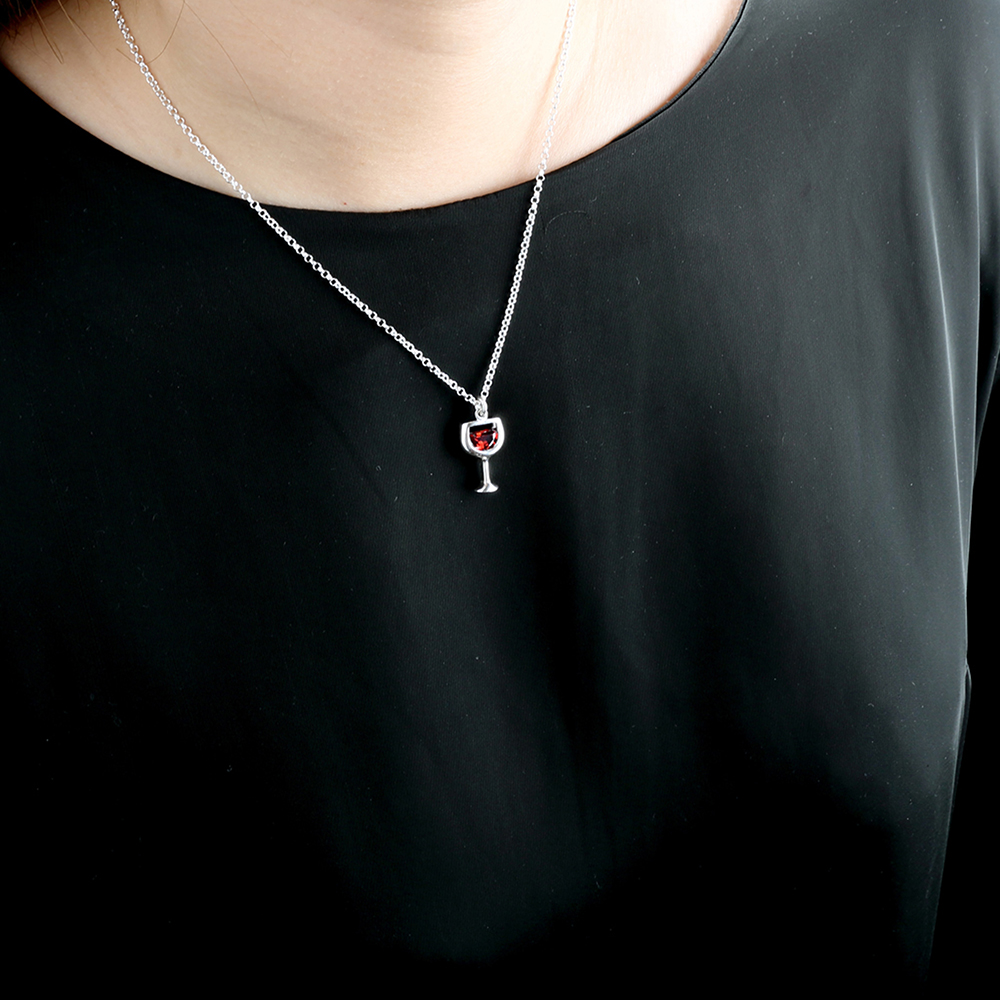 【Angel & Me】Cheers Red wine glass s925 sterling silver necklace birthday gift, , large