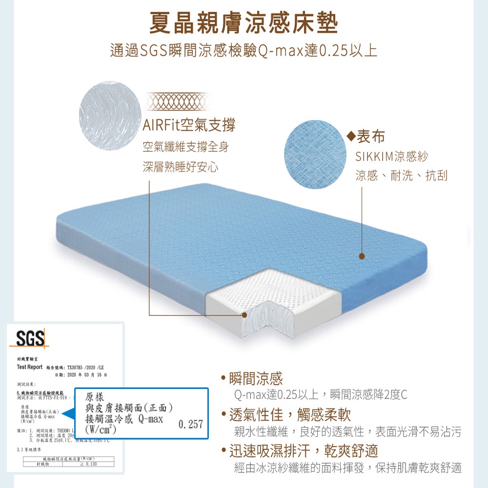【旭】 日本旭川AIRFit氧活力夏晶涼感2.2cm空氣床墊 伊正推薦 舒適支撐 可水洗 6D透氣循環 涼墊, , large