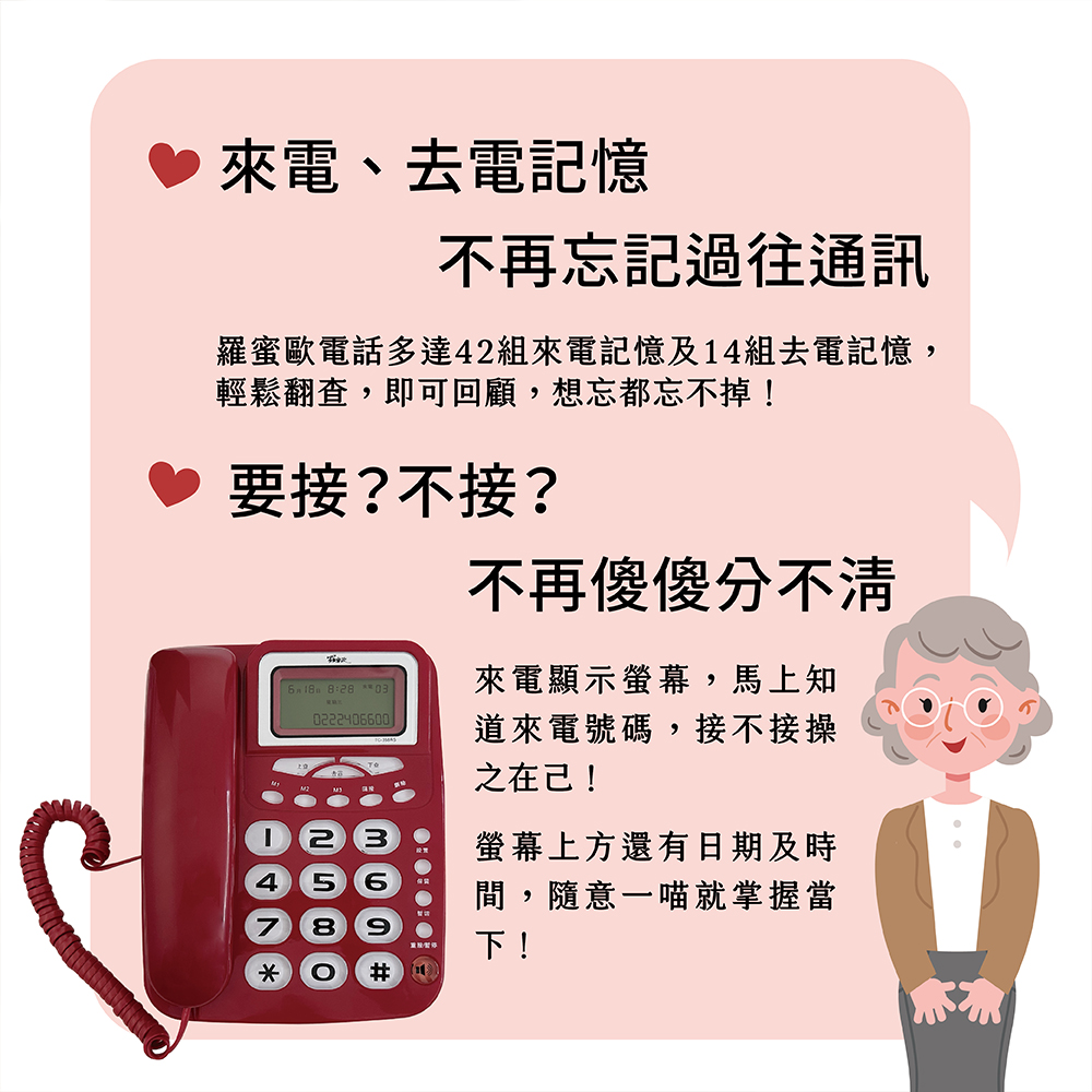 【羅蜜歐 ROMEO】 超大鈴聲來電顯示有線電話 TC-358RS 藍, , large