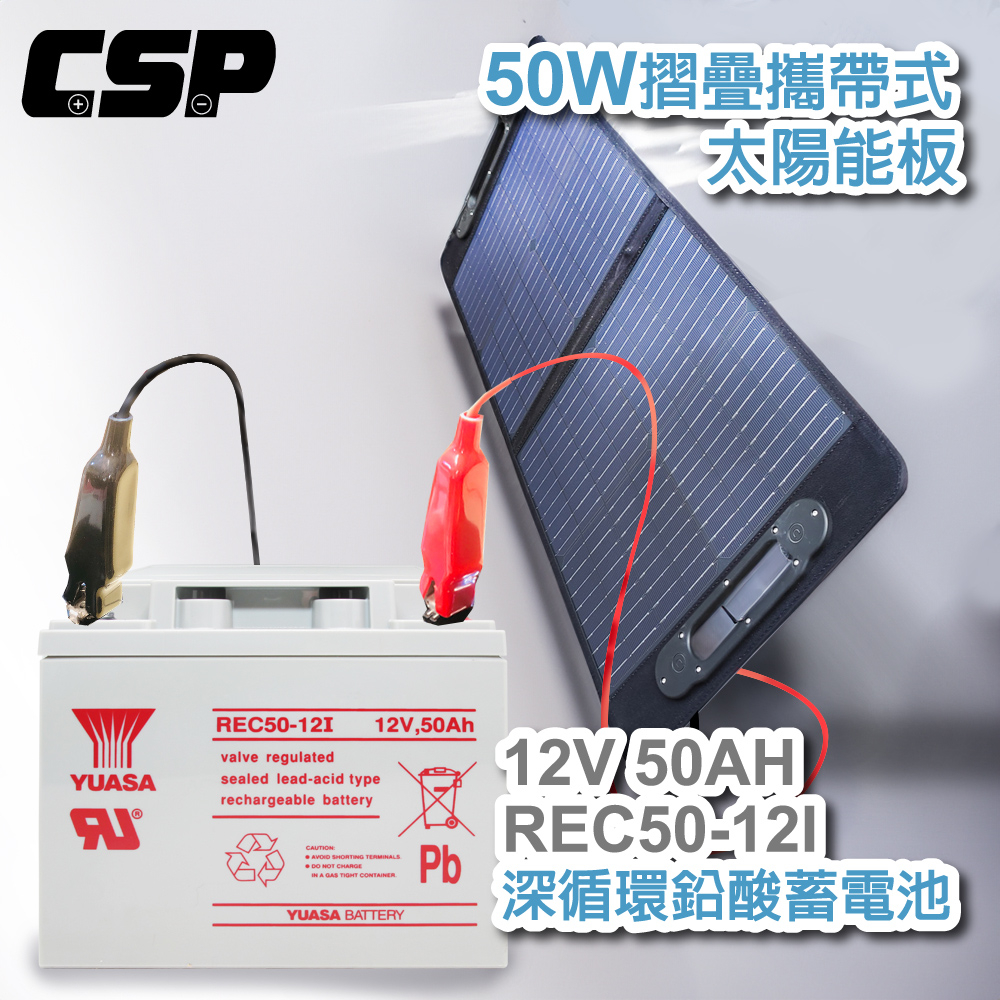 【CSP】太陽能循環型蓄電池充電組12V50W可摺疊收納 可放置車頂 充電 野營 露營車REC50-12I+SP-50, , large