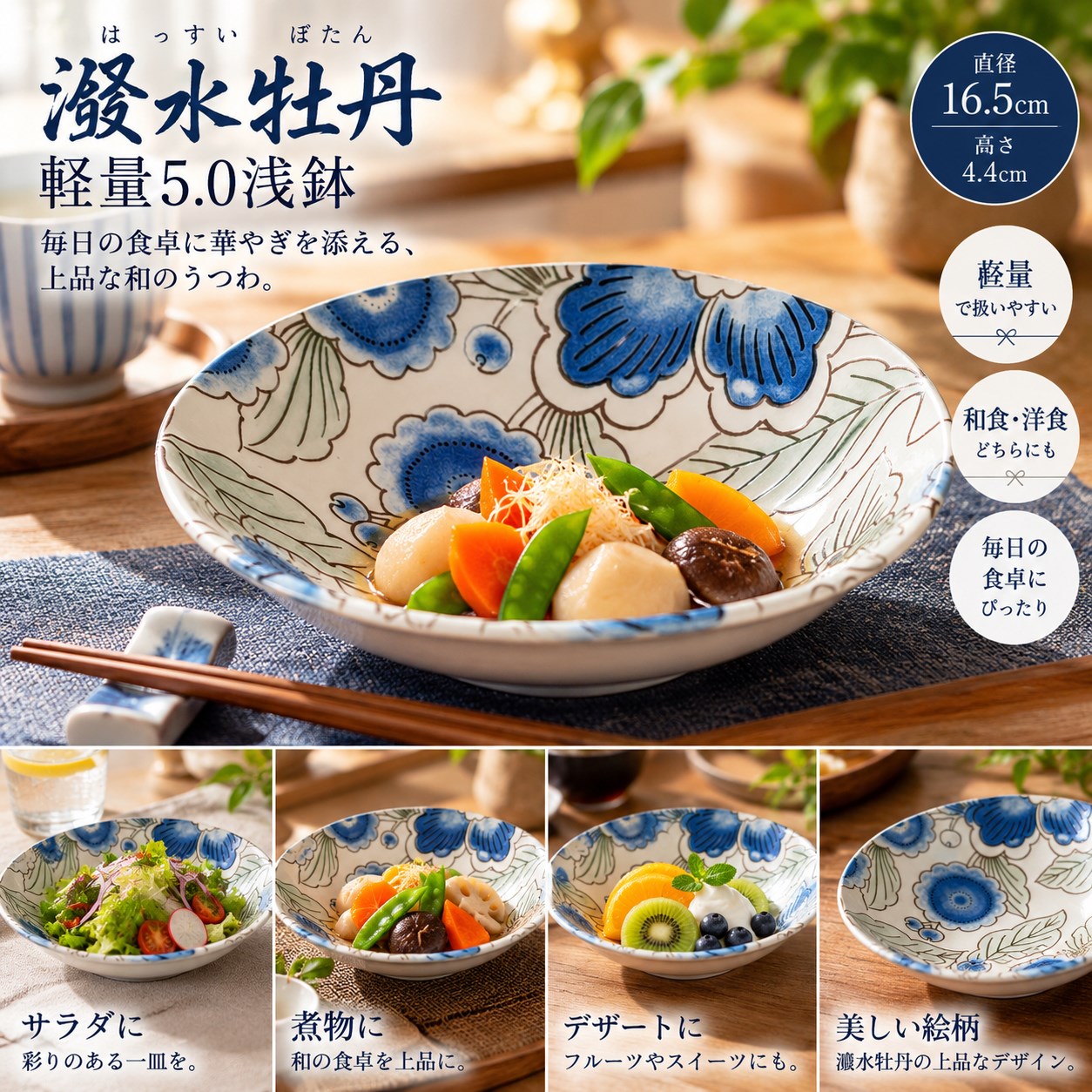 【HIYASU日安工坊】潑水牡丹輕量5.0淺缽, , large
