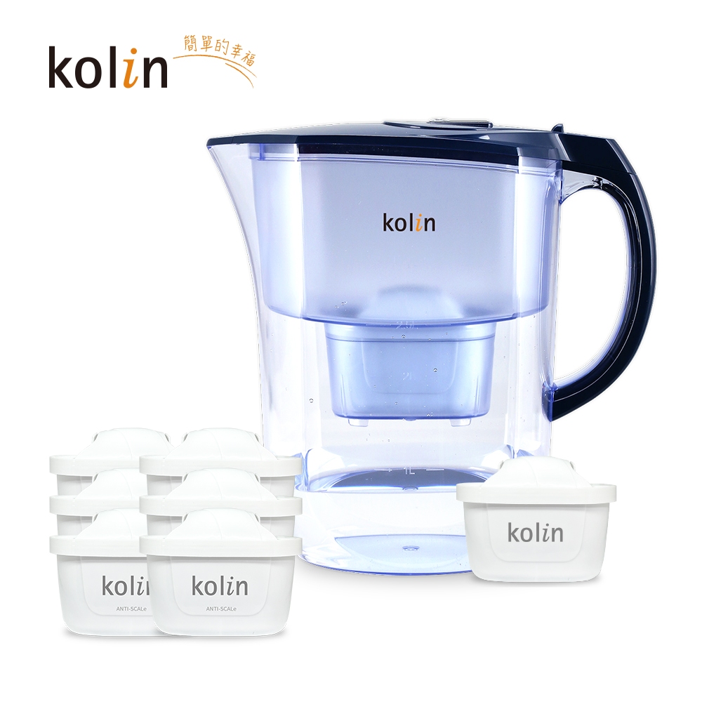 Kolin 歌林 3.8L濾水壺(內含四重濾芯*1)+五重淨垢濾芯6入(共1壺7芯/適用Brita), , large