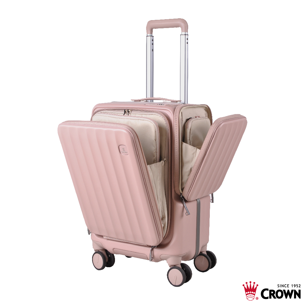 【CROWN】WAVE 19.5吋前開式側袋磁吸登機箱-奶霧玫瑰, , large
