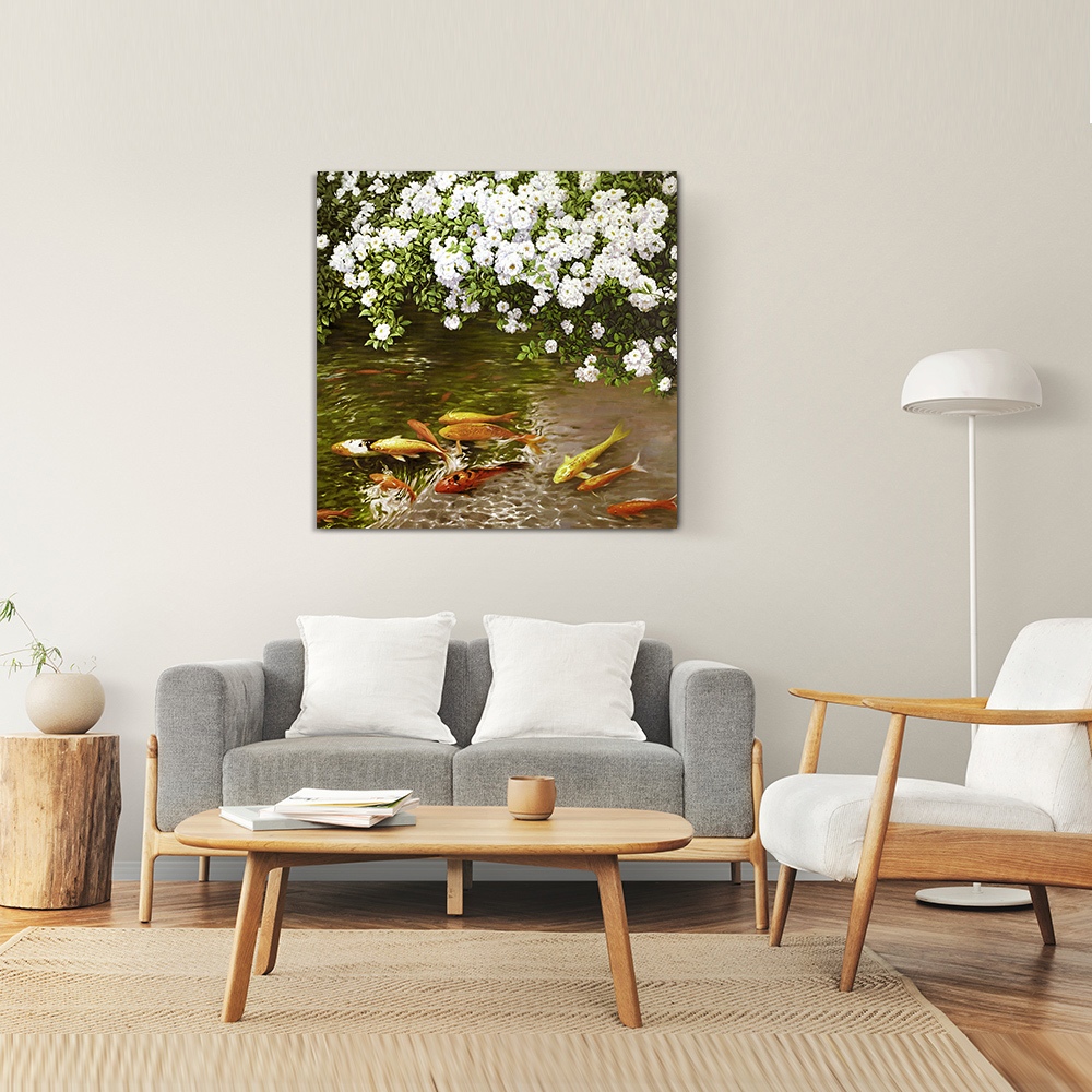 【御畫房】富貴有魚 國家一級畫師手繪油畫80&times;80cm(VF-170), , large