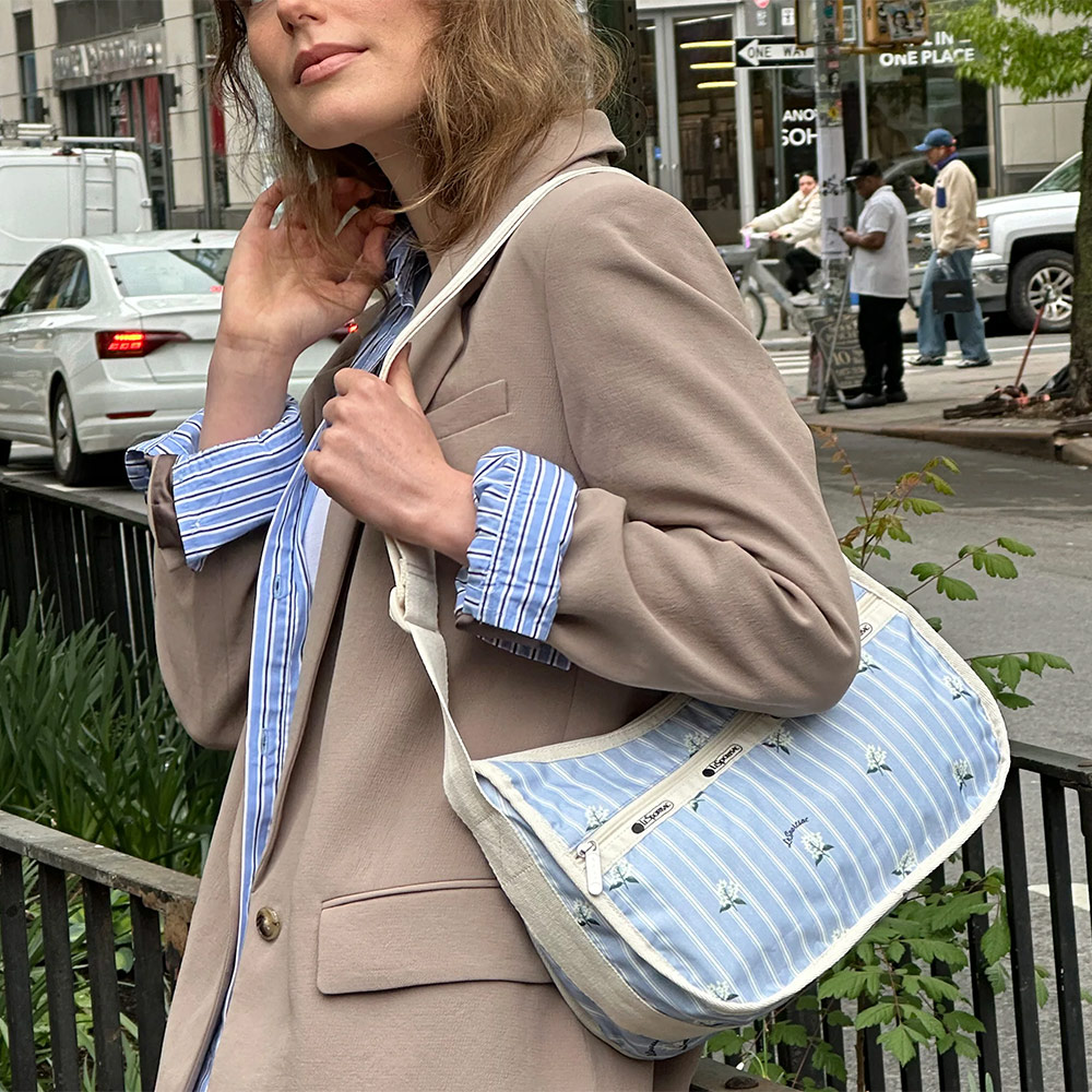 Lesportsac Classic Hobo 經典斜背包 側背包 旅用通勤包 送禮 禮物 推薦 女包(茉莉花條紋), , large